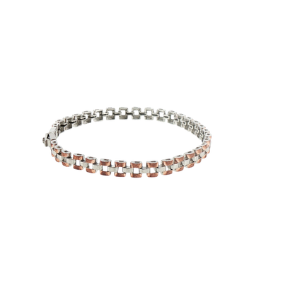 Silver Two-Tone Modern Geometric Link Chain Bracelet