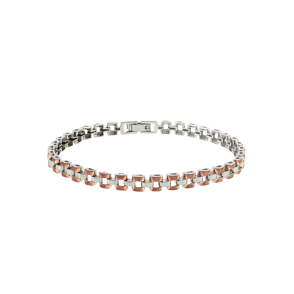 Silver Two-Tone Modern Geometric Link Chain Bracelet