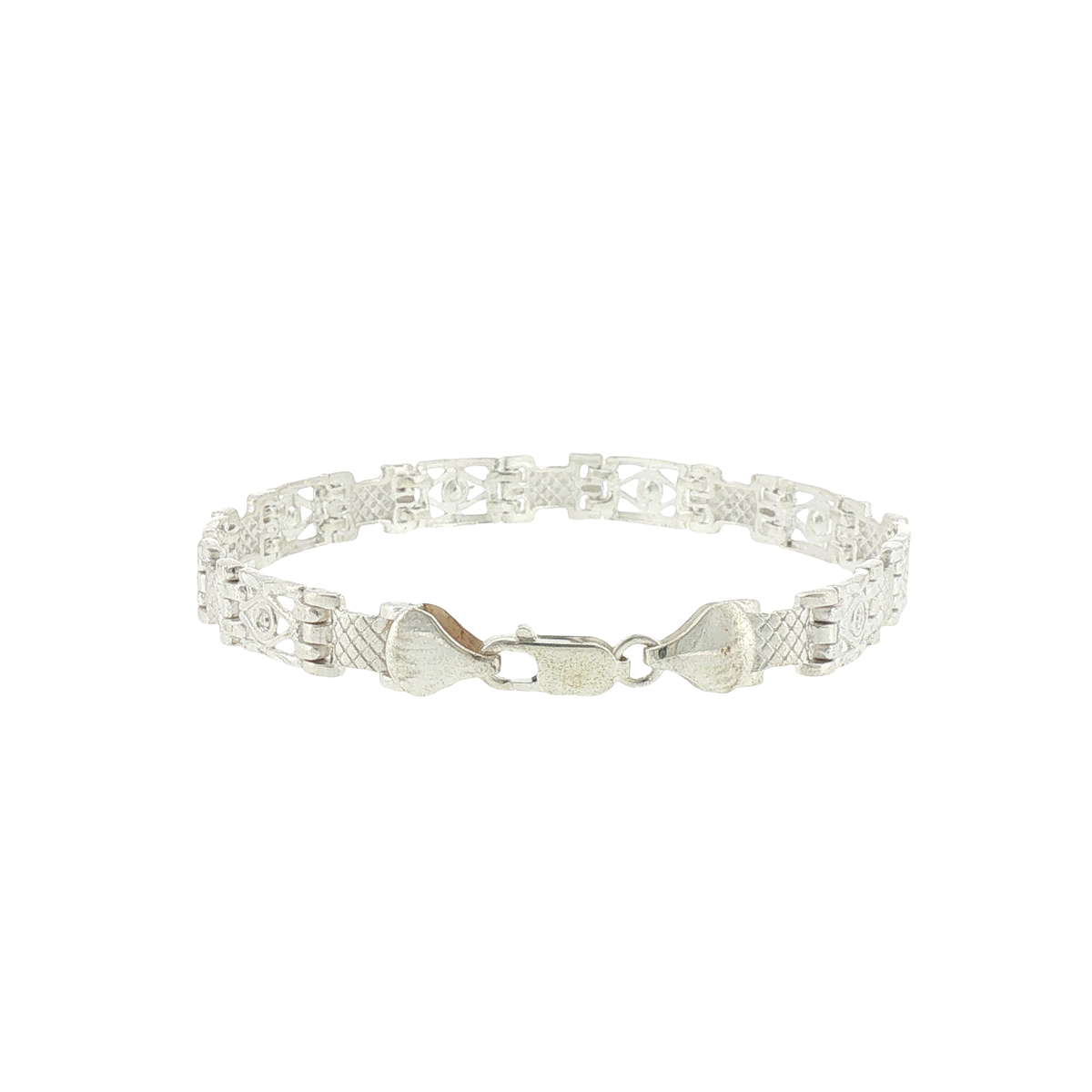 Silver Openwork Geometric Link Chain Bracelet