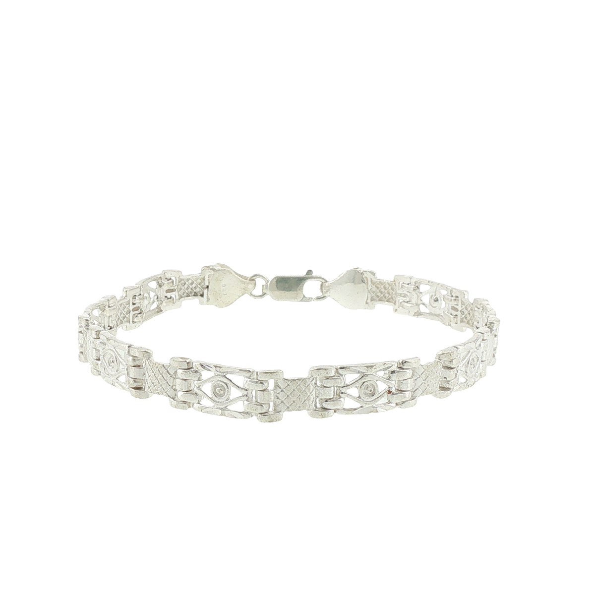 Silver Openwork Geometric Link Chain Bracelet