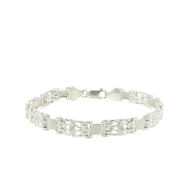 Silver Openwork Geometric Link Chain Bracelet