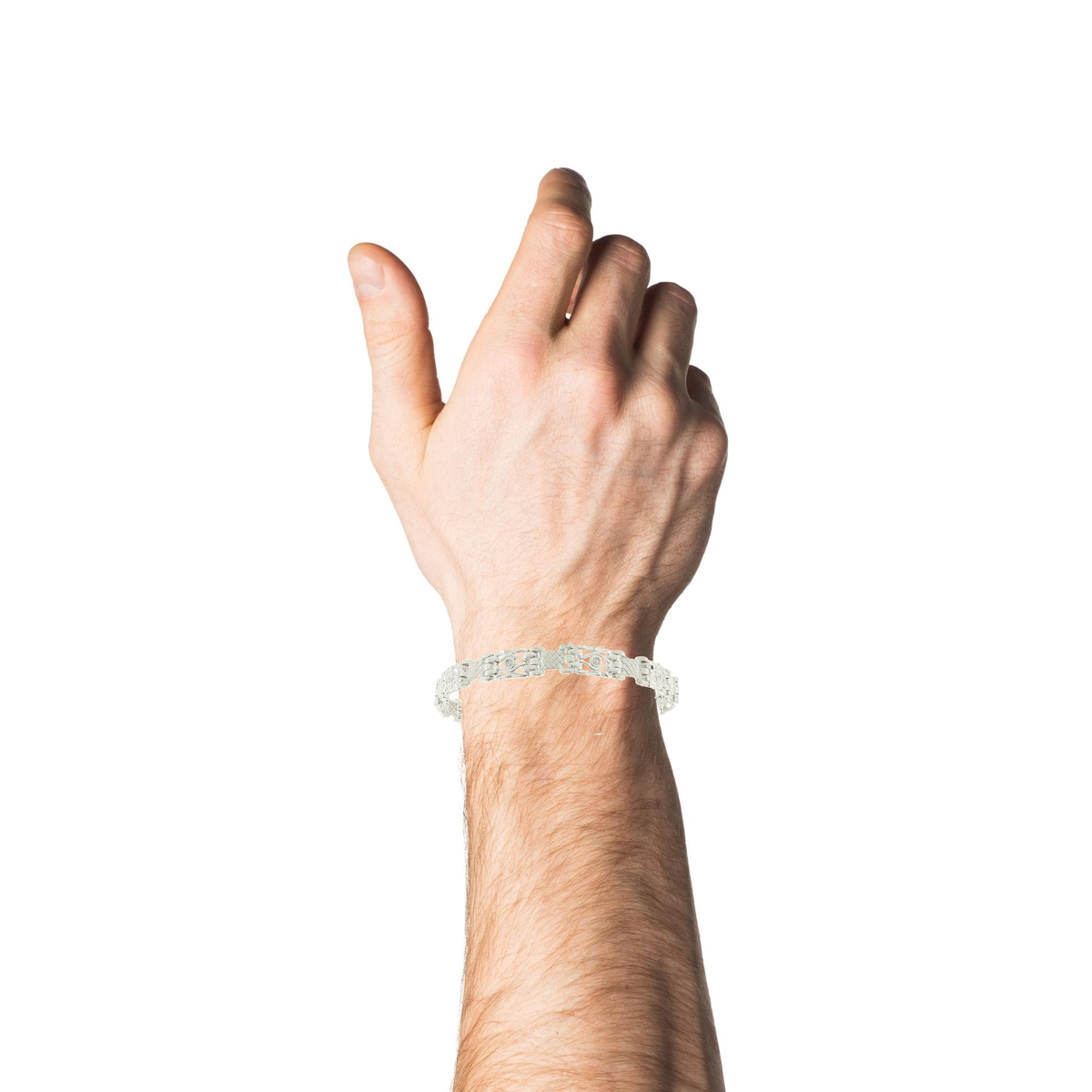 Silver Openwork Geometric Link Chain Bracelet