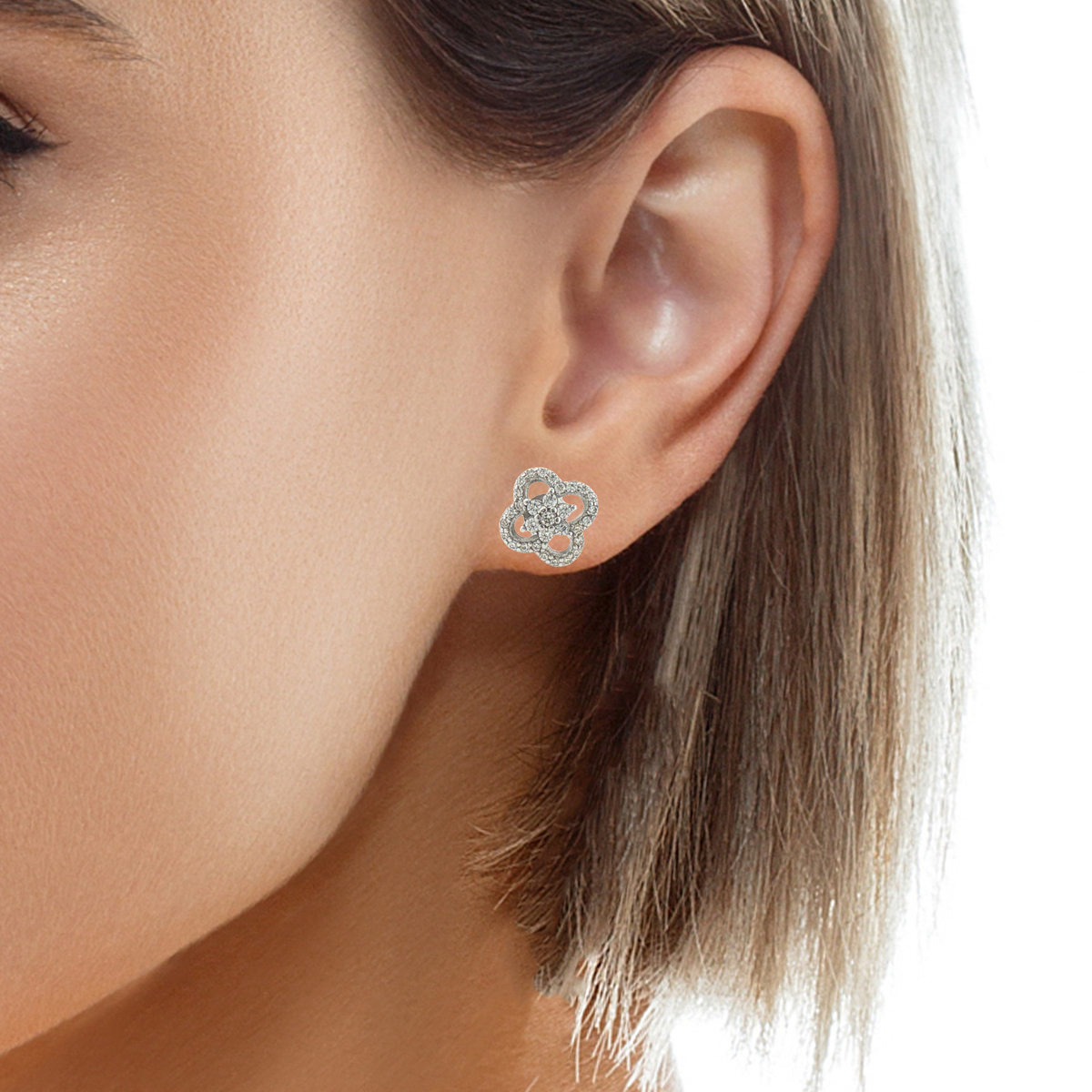 Silver Floral Openwork Stud Earrings