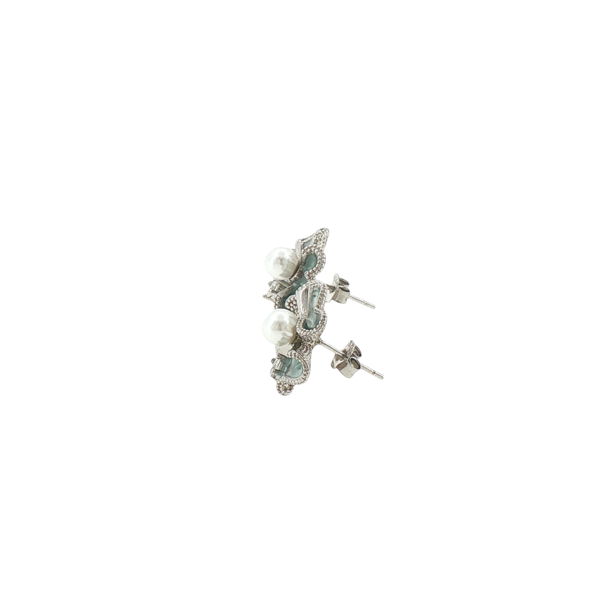 Silver Pearl Clover Stud Earrings