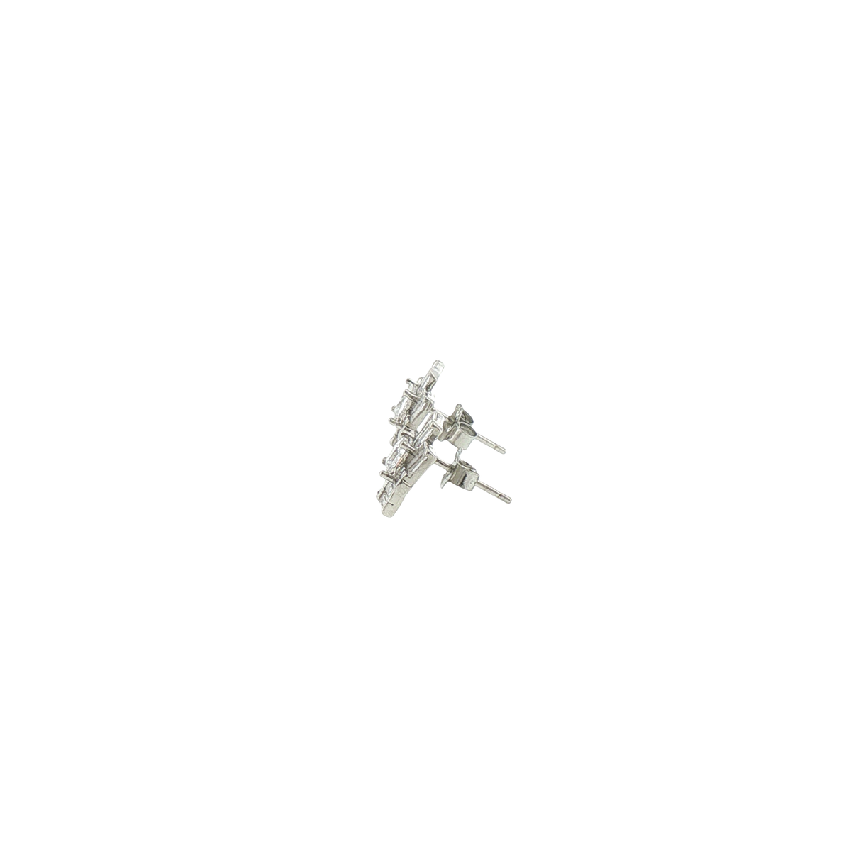 Silver Geometric Baguette Stone Cluster Stud Earrings