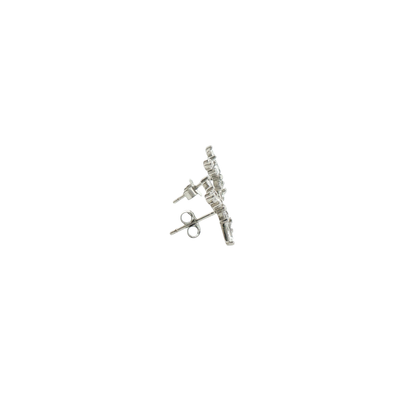 Silver Baguette Stone Pinwheel Stud Earrings