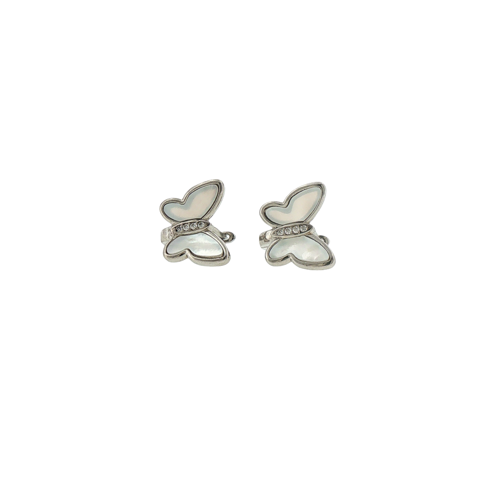 Silver Pearl Inlay Butterfly Stud Earrings