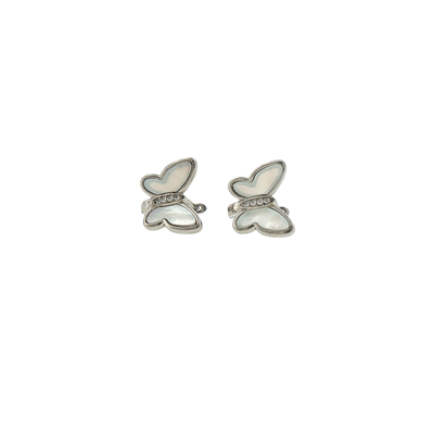 Silver Pearl Inlay Butterfly Stud Earrings