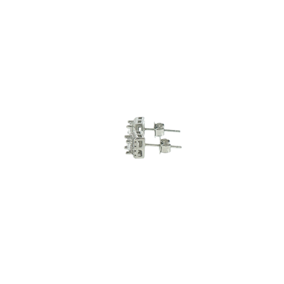 Silver Rectangular Halo Stud Earrings in White Gold