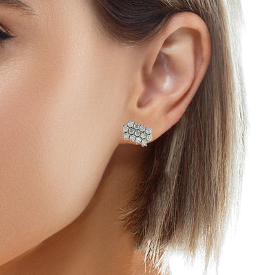 Silver Stone Cluster Stud Earrings