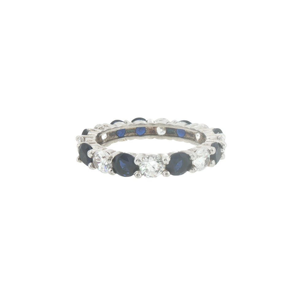Silver Alternating Deep Blue Sapphire Eternity Ring