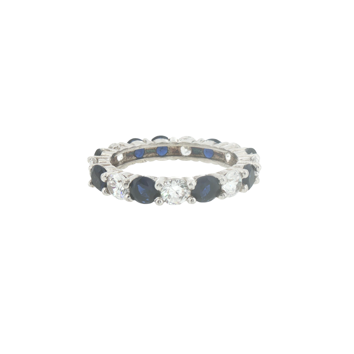 Silver Alternating Deep Blue Sapphire Eternity Ring