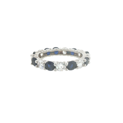 Silver Alternating Deep Blue Sapphire Eternity Ring