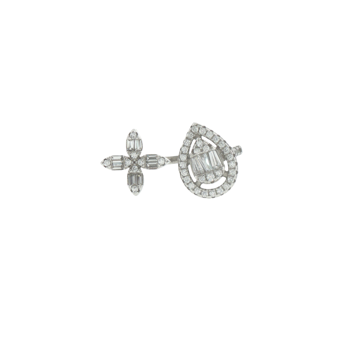 Silver Bypass Cocktail Ring with Pear Motif