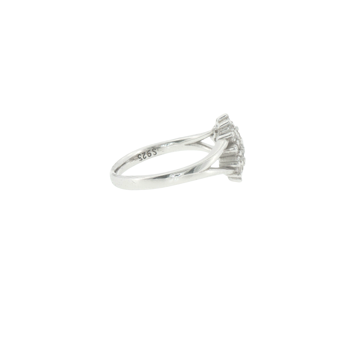 Silver Floral Cluster Ring with Split Shank