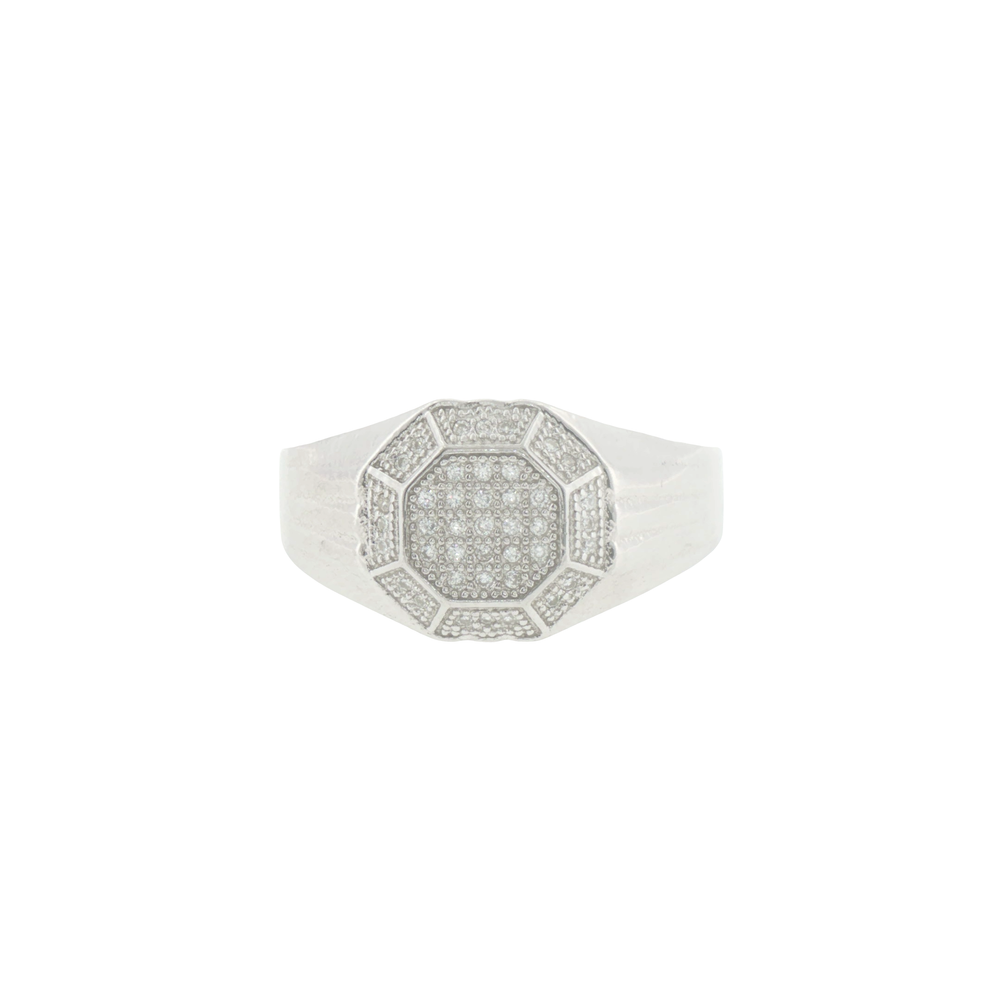 Silver Octagonal Pave Signet Ring