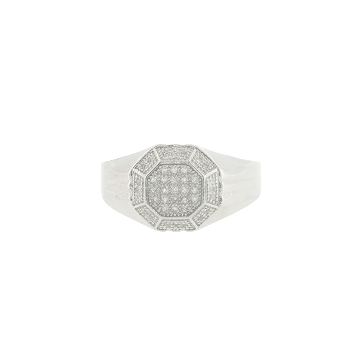 Silver Octagonal Pave Signet Ring