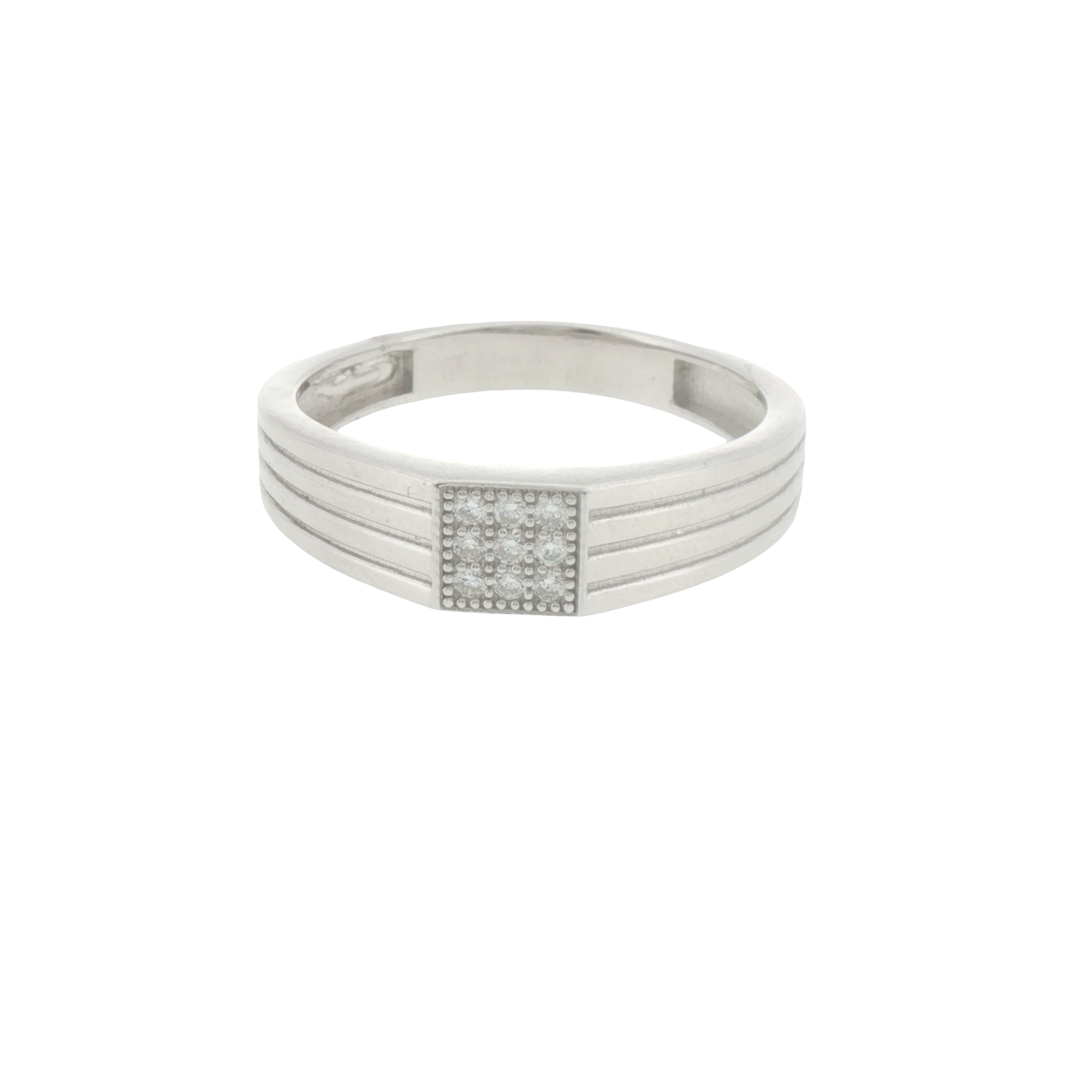 Silver Stone Cluster Square Signet Ring