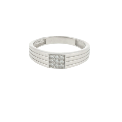 Silver Stone Cluster Square Signet Ring