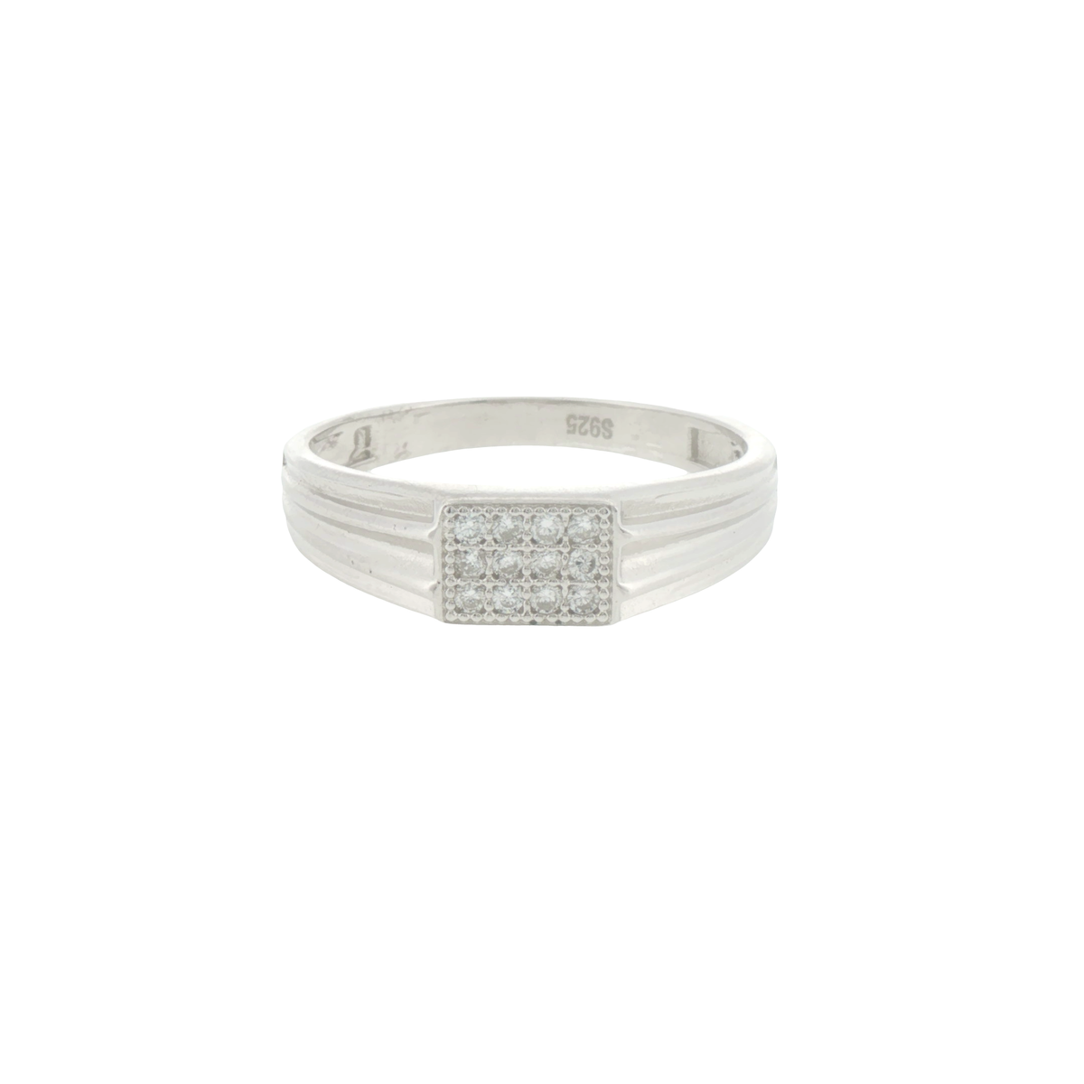 Silver Rectangular Cluster Signet Ring