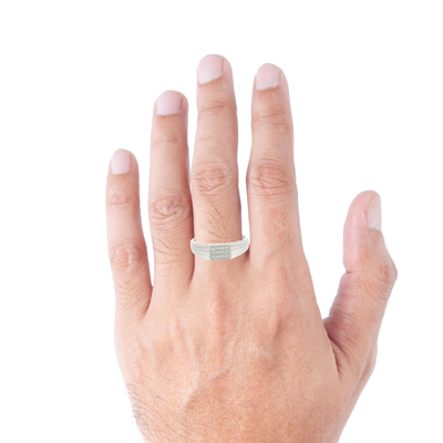 Silver Rectangular Cluster Signet Ring