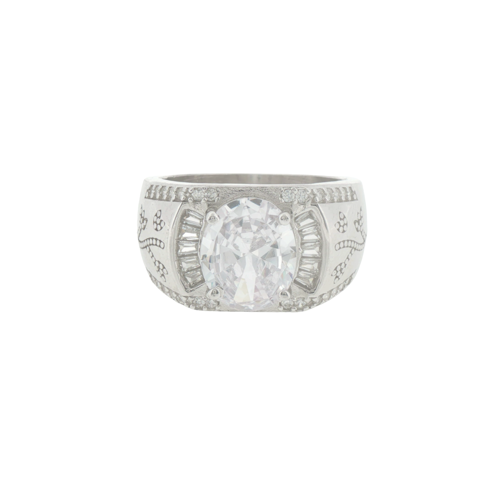 Silver Engraved Oval Signet Ring