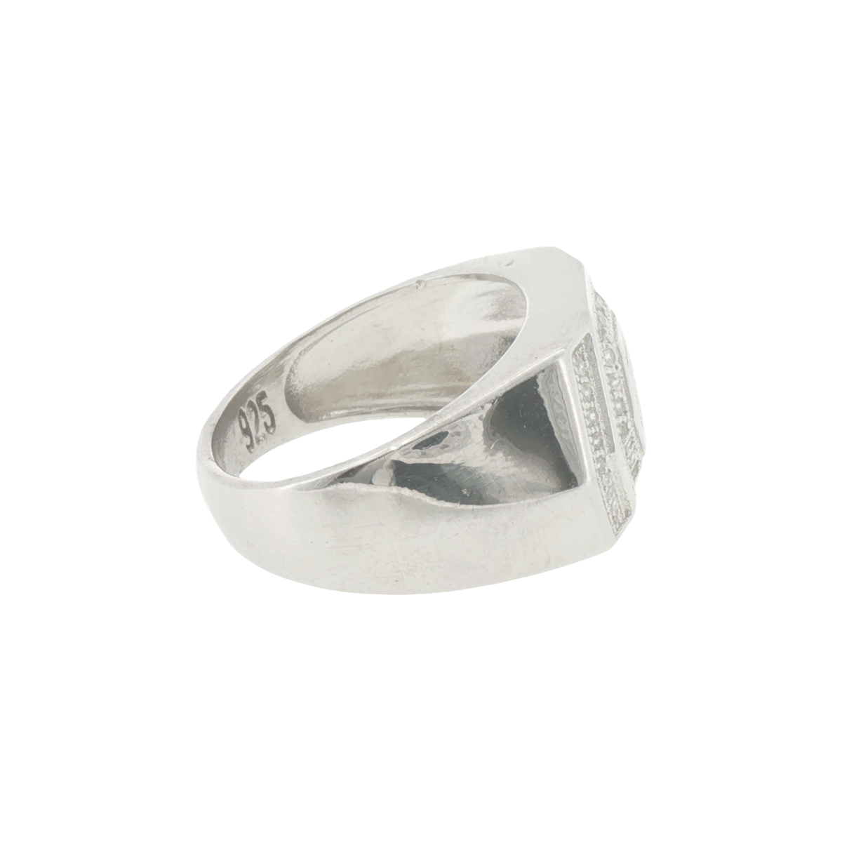 Silver Hexagonal Stone Pavé Signet Ring