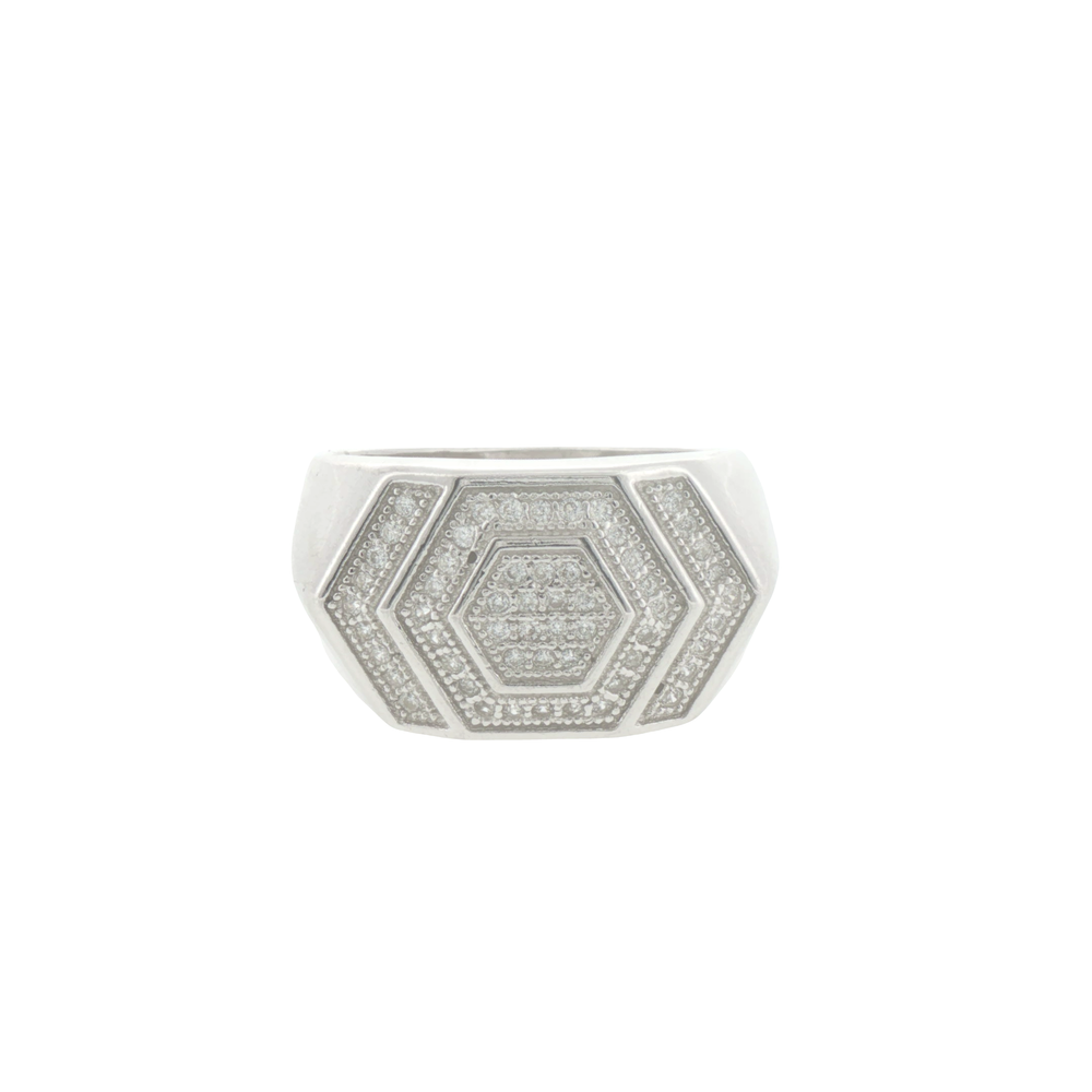 Silver Hexagonal Stone Pavé Signet Ring