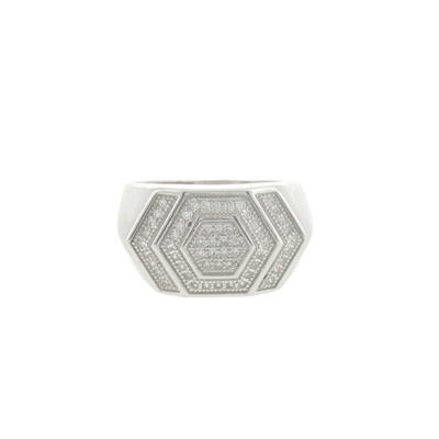 Silver Hexagonal Stone Pavé Signet Ring