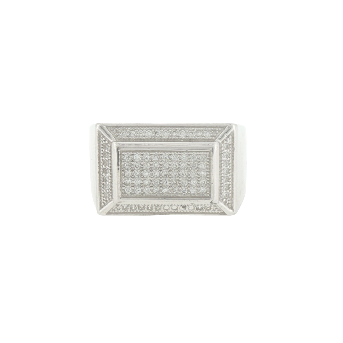 Silver Stone Pave Rectangular Signet Ring