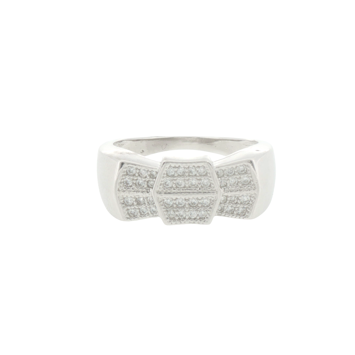 Silver Pavé Bow Motif Band Ring