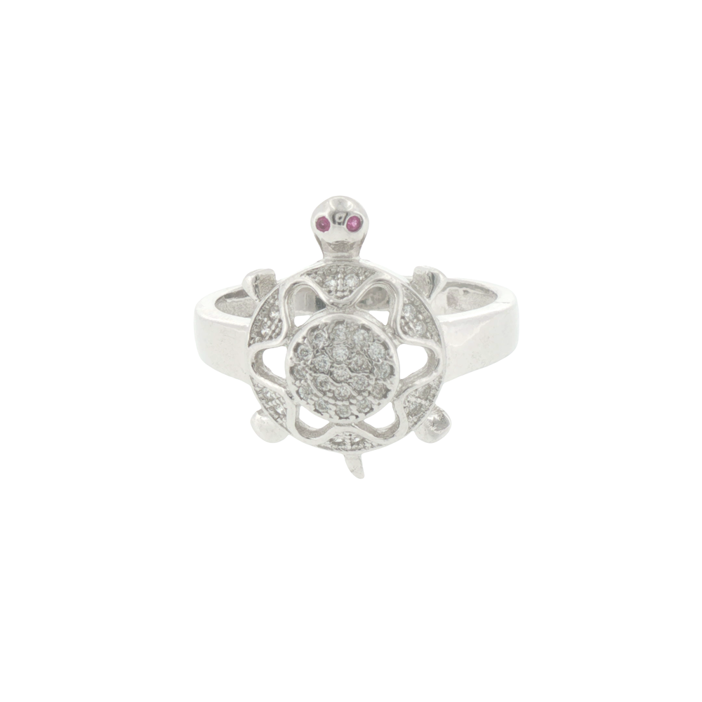 Silver Turtle Cocktail Ring with Ruby Eyes