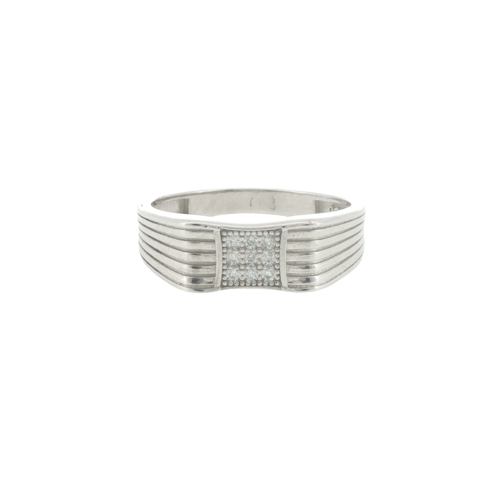 Silver Grooved Signet Ring with Stones
