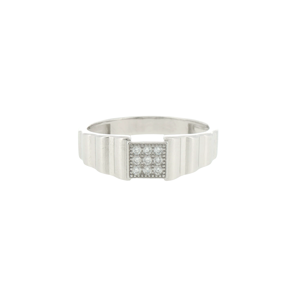 Silver Stone Square Cluster Signet Ring