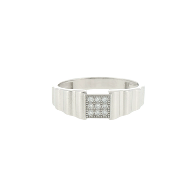 Silver Stone Square Cluster Signet Ring