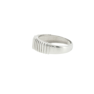 Silver Ribbed Stone Cluster Signet Ring