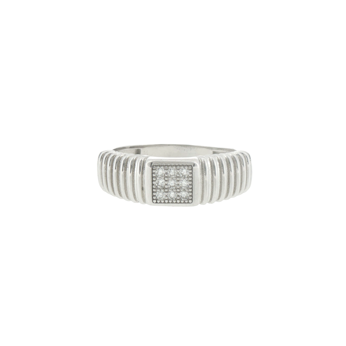Silver Ribbed Stone Cluster Signet Ring