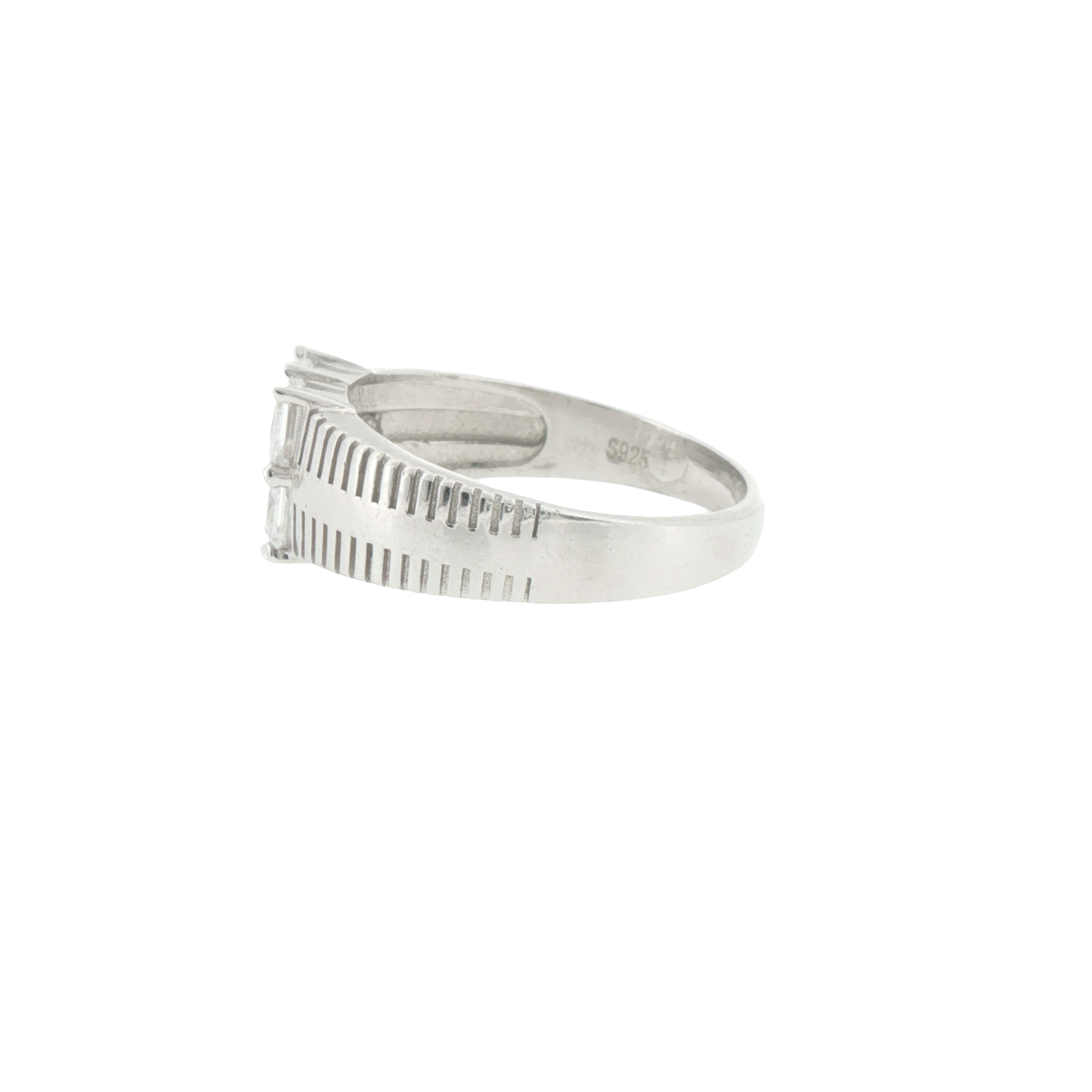 Silver Quad Stone Ring with Grooved Band