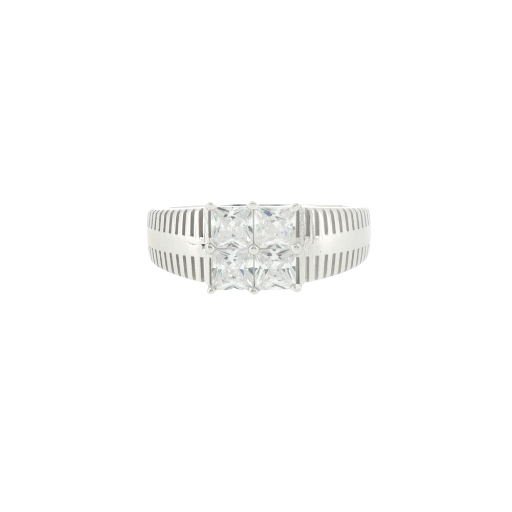 Silver Quad Stone Ring with Grooved Band
