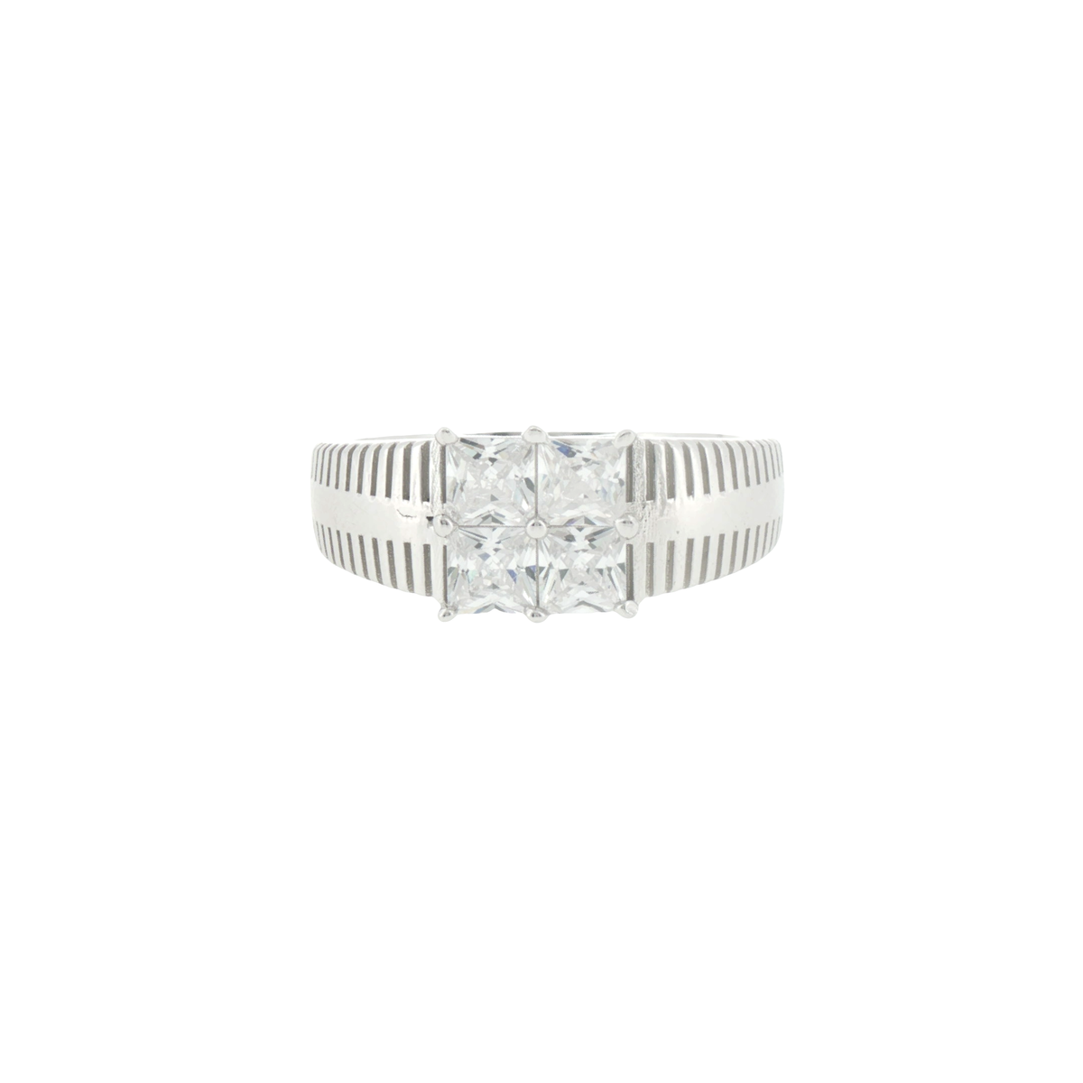 Silver Quad Stone Ring with Grooved Band