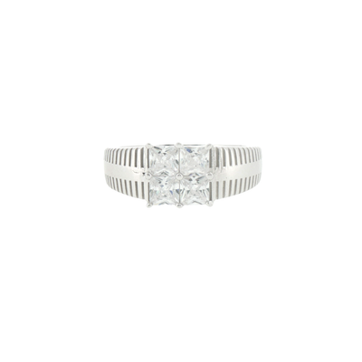 Silver Quad Stone Ring with Grooved Band