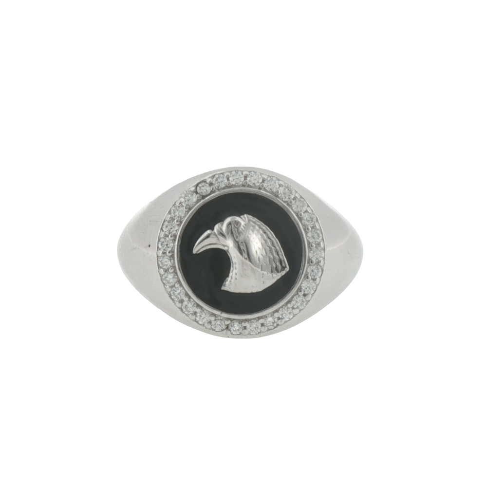 Silver Onyx Signet with Eagle Motif Ring