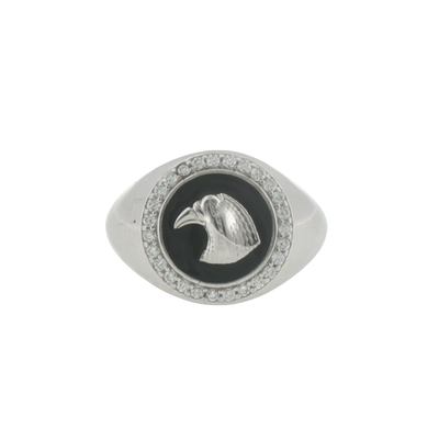 Silver Onyx Signet with Eagle Motif Ring