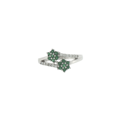 Silver Emerald Floral Cluster Bypass Ring
