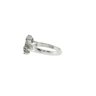Silver Emerald Floral Cluster Bypass Ring