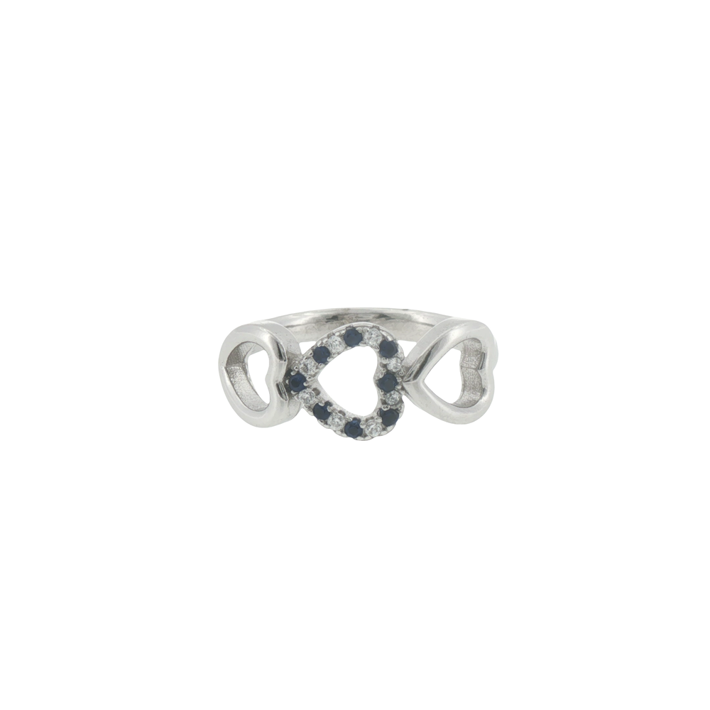 Silver Triple Heart Sapphire Multistone Ring