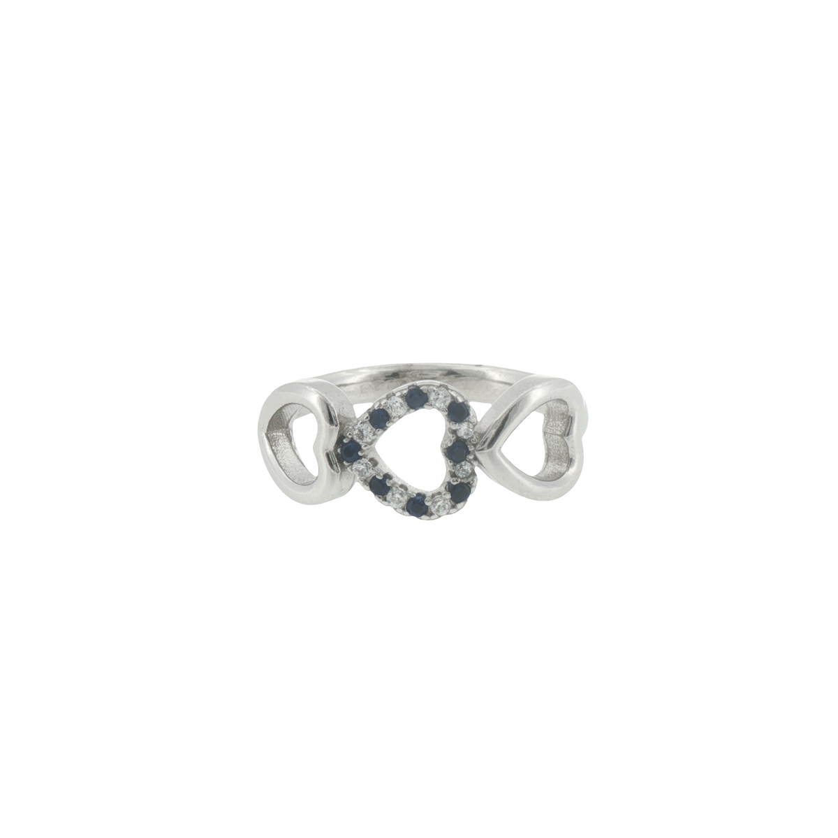 Silver Triple Heart Sapphire Multistone Ring