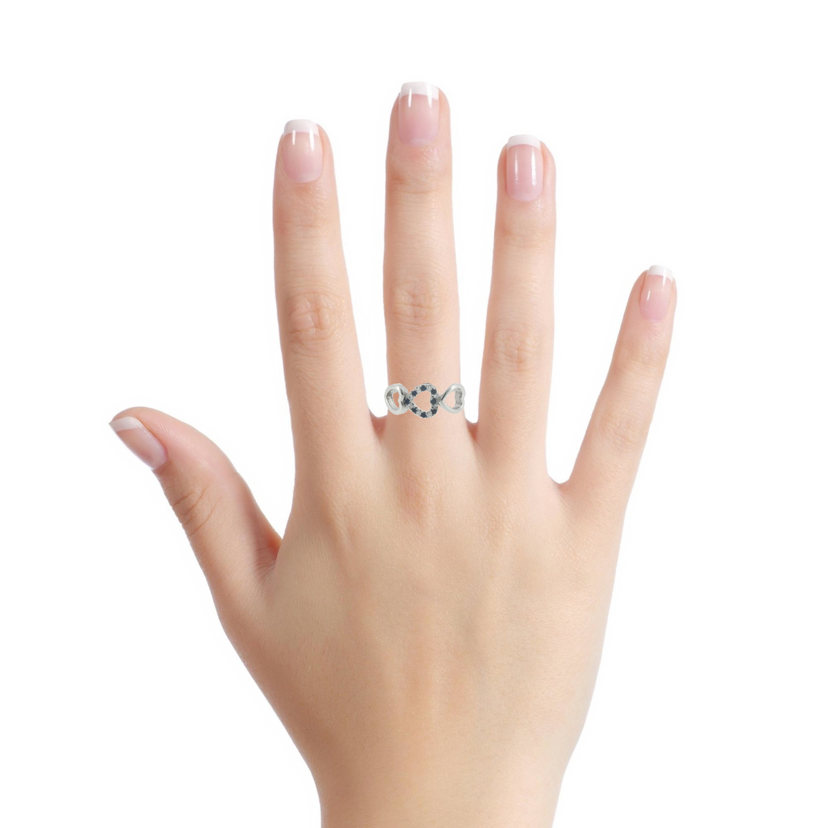 Silver Triple Heart Sapphire Multistone Ring