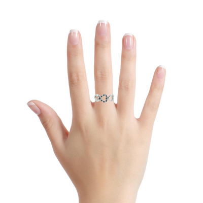 Silver Triple Heart Sapphire Multistone Ring