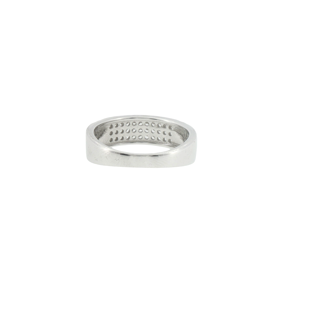 Silver Pave Stone Panel Band Ring
